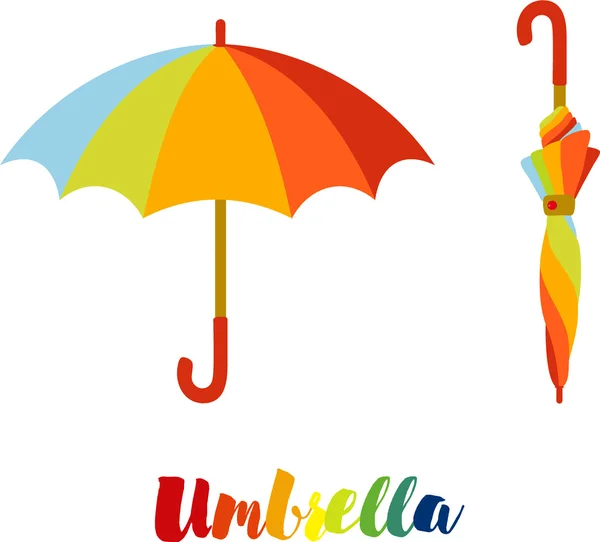 Зонтик, цветной открытый и закрытый зонтик — стоковый вектор