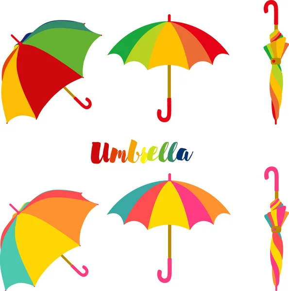 Ombrello, Set di ombrelli colorati aperti e chiusi — Vettoriale Stock