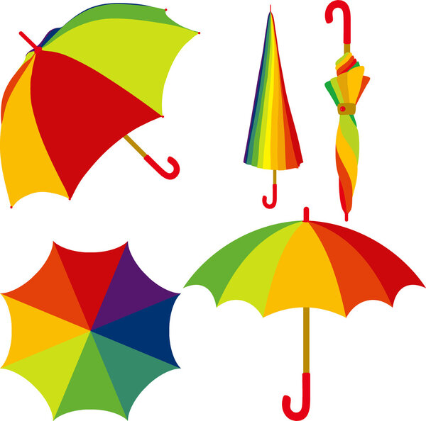 Umbrella, Set of colorful open and closed umbrella
