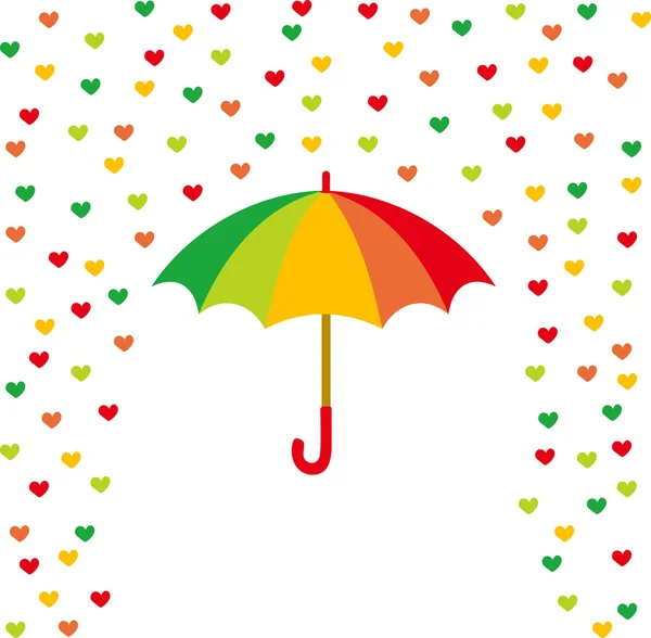 Paraguas y lluvia de corazones de colores — Vector de stock