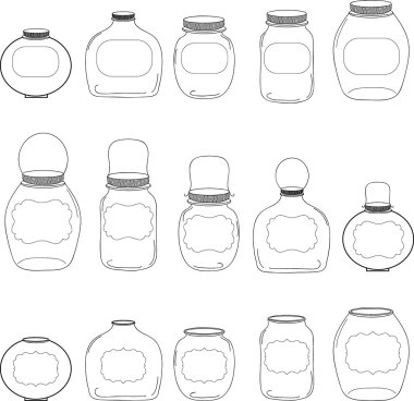 Kavanoz set, kavanoz etiketi, silüetler, vektör çizim ile