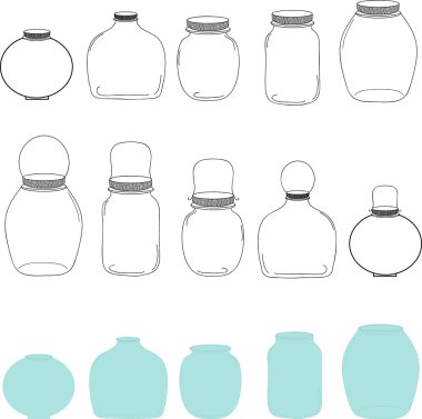 Kavanoz set, siluetleri kavanoz, vektör çizim