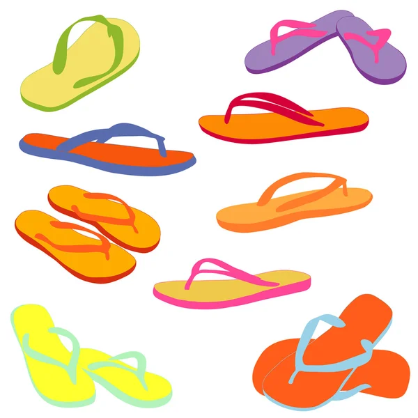 Flip flops, färgade silhuetter. Vektor illustration. — Stock vektor