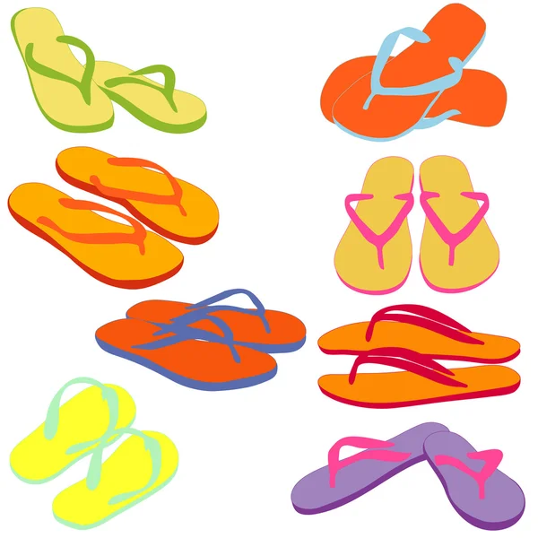 Chanclas, siluetas de colores. Ilustración vectorial . — Vector de stock