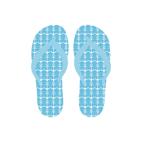 Tongs, Pantoufles avec motif d'ancres sur fond bleu — Image vectorielle