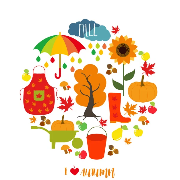 Patrón de otoño, fondo. Elemento de diseño conjunto, ilustración vectorial . — Vector de stock