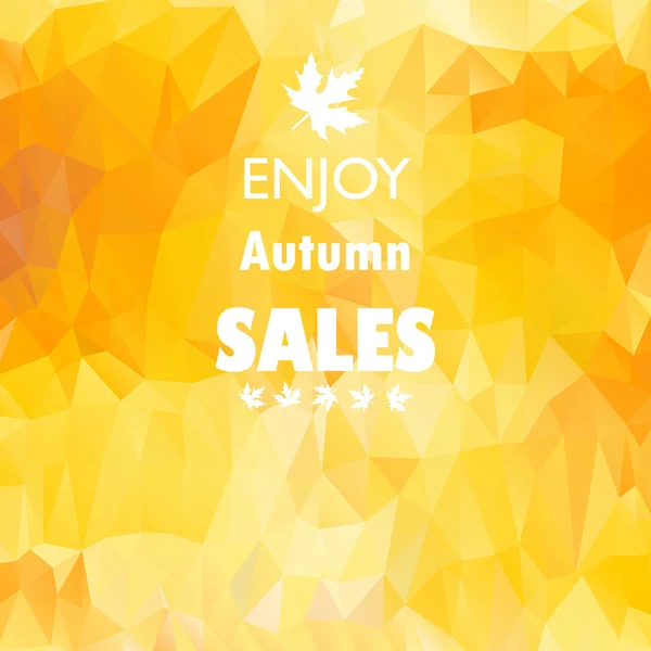 Cartão de fundo triangular geométrico com folha de bordo, aproveite as vendas de outono — Vetor de Stock