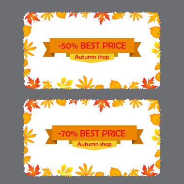 Kart indirimli 50, yüzde 70'i. Sonbahar flyer şablonu bırakır.