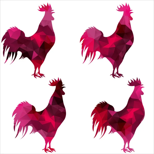 Gallo, gallos poligonales geométricos triangulares, ilustración aislada de la polla sobre fondo blanco — Archivo Imágenes Vectoriales