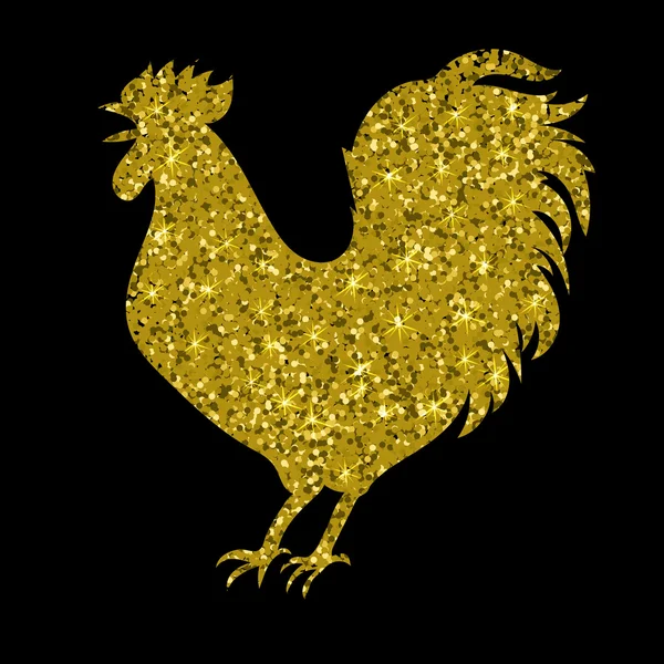 Gold rooster with glitter, silhouette, isolated, vector illustration — Stock Vector