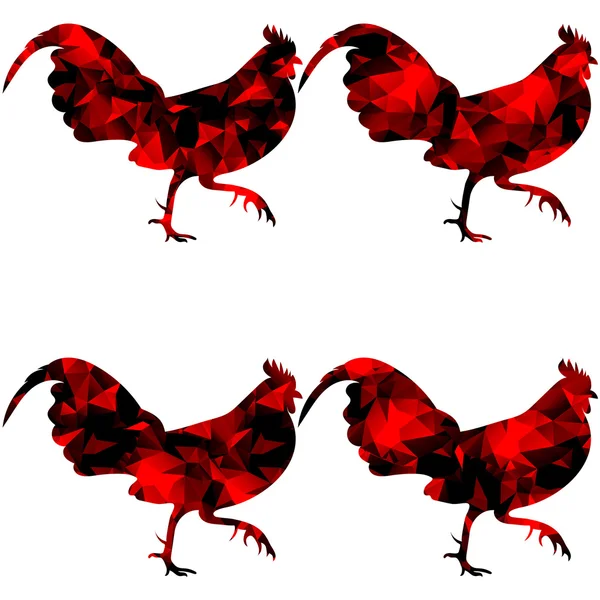Gallo, gallos poligonales geométricos triangulares, ilustración aislada de la polla sobre fondo blanco — Archivo Imágenes Vectoriales