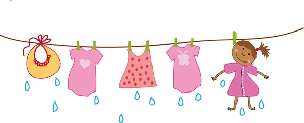 Kız bebek giysileri ile clothesline üzerinde kurur