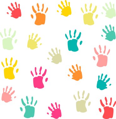 Cute and colorful baby palm prints seamless pattern on white background