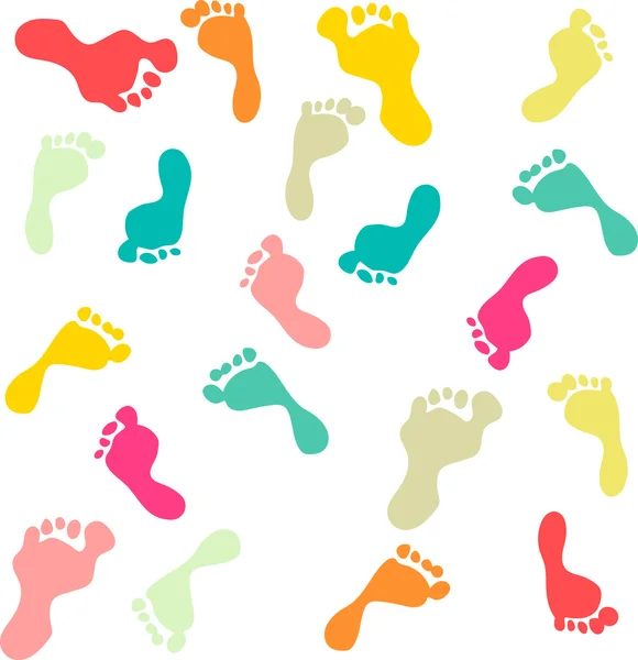 Empreintes de pied de famille mignon et coloré motif sans couture sur fond blanc — Image vectorielle