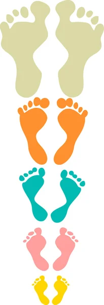 Cute and colorful family foot prints on white background — 스톡 벡터