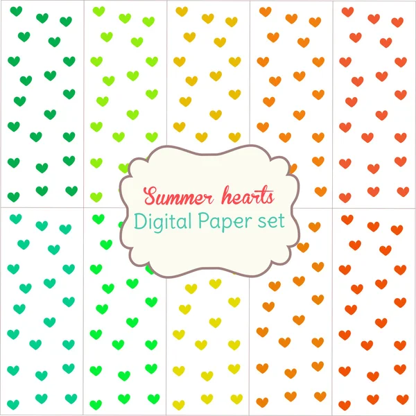 10 Papiers Numériques Arc-en-ciel Modèles Mixtes Motifs Arrière-plans Coeurs d'été, set de papier numérique — Image vectorielle