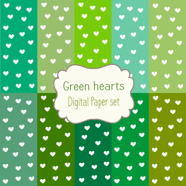 10 Digital Papers green and mint hearts Mixed Patterns Patterned Backgrounds, digital paper set Stock Vector