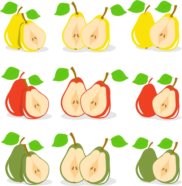 Illustration vectorielle de poires jaunes, rouges et vertes sur fond transparent — Image vectorielle