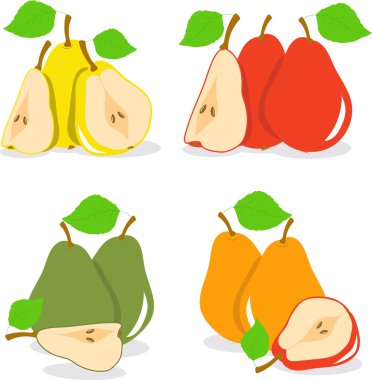 Sarı, kırmızı, yeşil, turuncu armut şeffaf bir arka plan üzerinde illüstrasyon vektör
