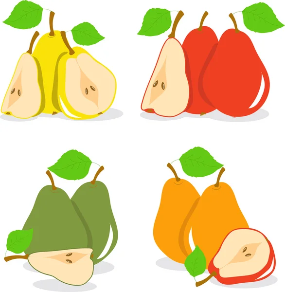 Geel, rood, groen en oranje peren vector illustratie op een transparante achtergrond — Stockvector