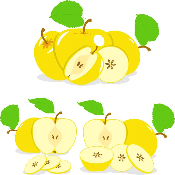 Fette di mela, raccolta di illustrazioni vettoriali su sfondo trasparente — Vettoriale Stock