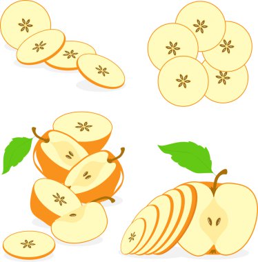 Turuncu renk elma dilimleri, şeffaf bir arka plan üzerinde vektör çizimler topluluğu