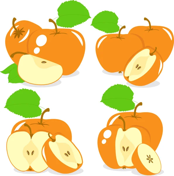 Orange color apples slices, collection of vector illustrations on a transparent background — Stock Vector