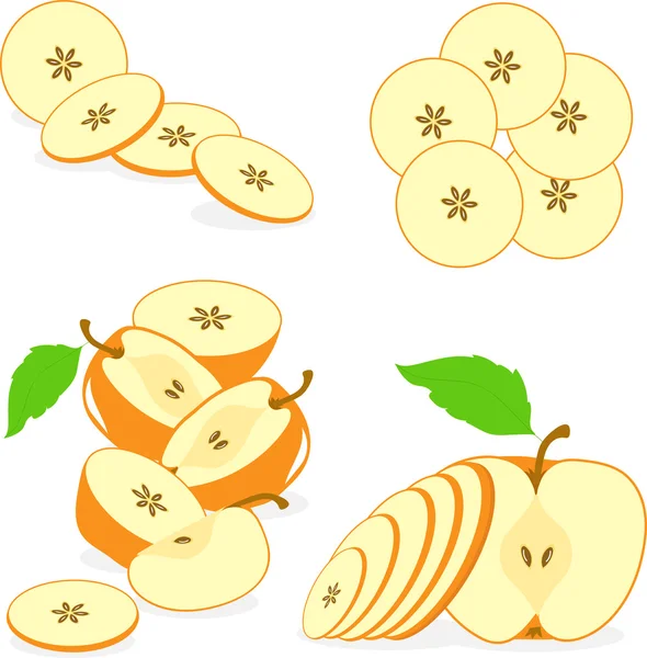 Tranches de pommes de couleur orange, collection d'illustrations vectorielles sur fond transparent — Image vectorielle