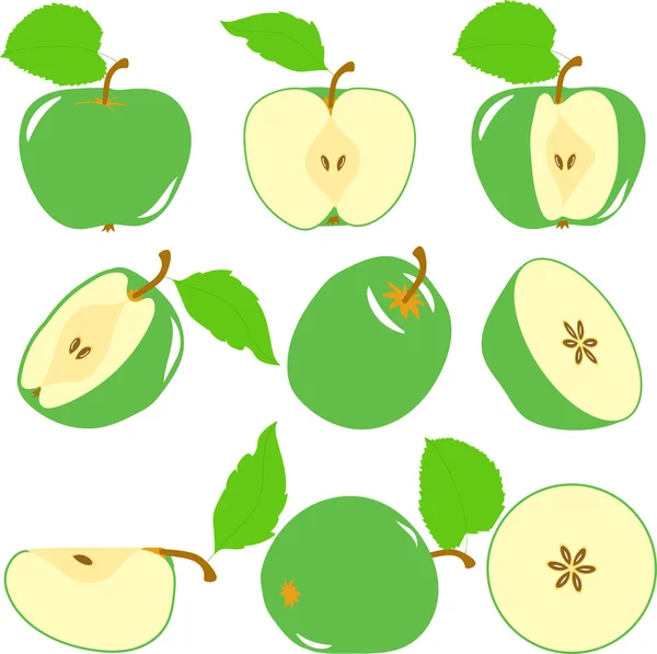Zelené jablko řezy, sbírka vektorové ilustrace na průhledné pozadí — Stockový vektor