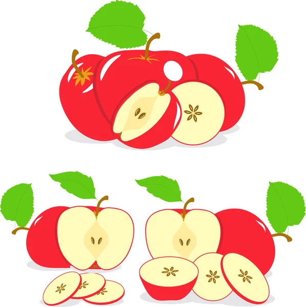 Fette di mela, raccolta di illustrazioni vettoriali su sfondo trasparente — Vettoriale Stock