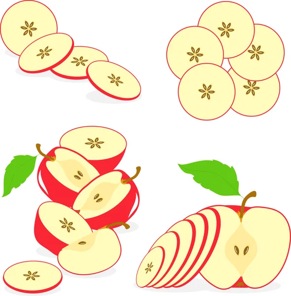 Apple slices, collection of vector illustrations on a transparent background — Stock Vector