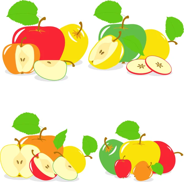 Rodajas de manzanas verdes y rojas, colección de ilustraciones vectoriales sobre un fondo transparente — Vector de stock