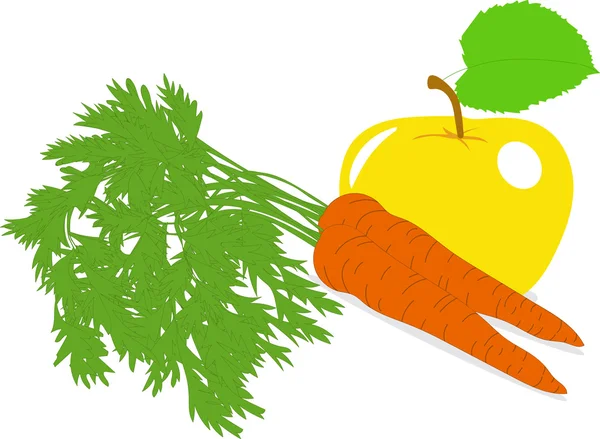 Zanahoria y manzana amarilla, ilustraciones vectoriales sobre un fondo transparente — Vector de stock