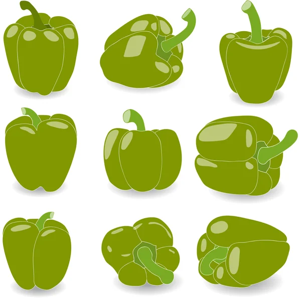 Peper, set van groene peper — Stockvector