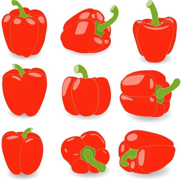 辣椒、 红辣椒，在透明背景上的矢量插图集 — 图库矢量图片