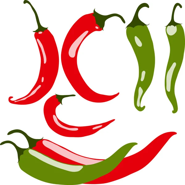 Set of chili peppers, vector illustration, isolated, on white background — Stock Vector