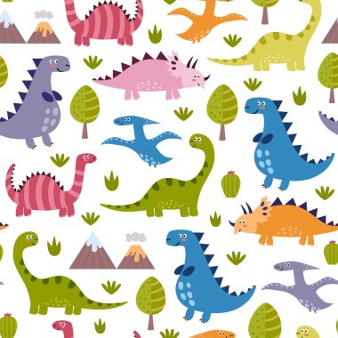Cute dinosaurs seamless pattern clipart