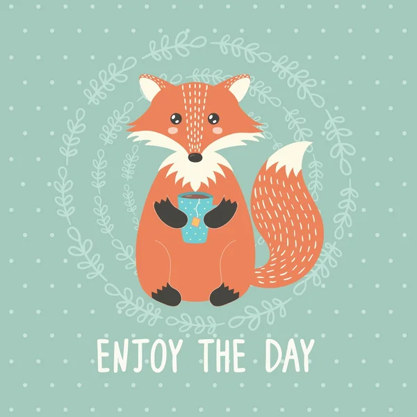 Njut av dagen kortet med en söt räv — Stock vektor