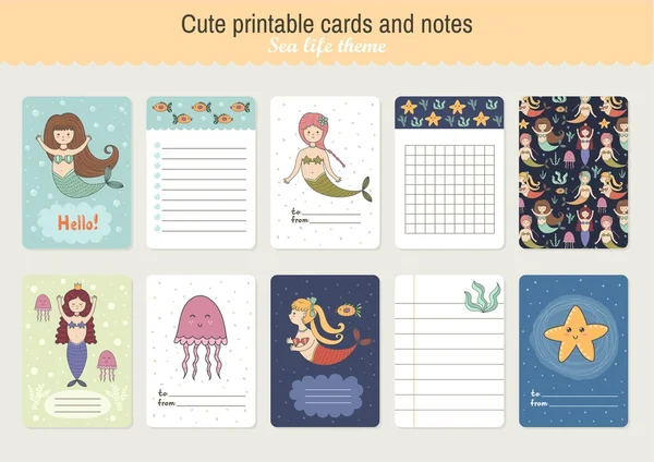 Jeu de cartes et de notes vectorielles imprimables mignons — Image vectorielle