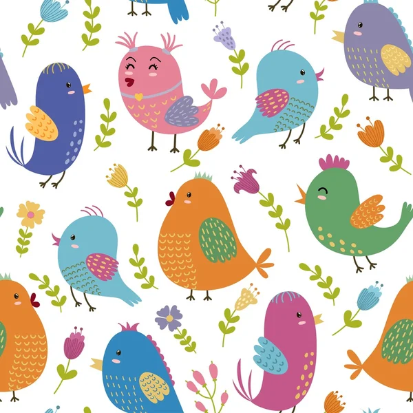 Oiseaux mignons motif sans couture — Image vectorielle