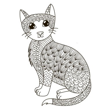 Zentangle kedi boyama sayfası, gömlek tasarım, logo, dövme ve dekorasyon için