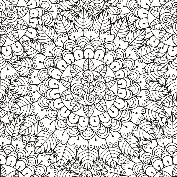 Blumenschmuck nahtloses Muster. schwarze und weiße runde Ornamenttextur — Stockvektor