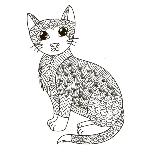 Кошка Zentangle для раскраски страницы, дизайна рубашки, логотипа, татуировки и украшения — стоковый вектор