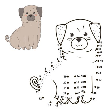 Sevimli köpek çizmek ve renk noktaları Birleştir