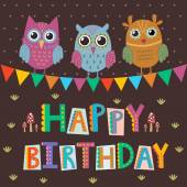 Birthday card with funny owls — Stock Vector © Huhli13 #48096987