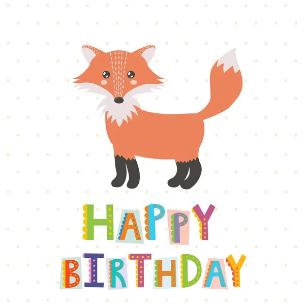 Hälsningen födelsedagskort med en söt räv — Stock vektor