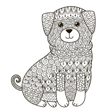 Zentangle köpek boyama sayfası, gömlek tasarım, logo, dövme ve dekorasyon için