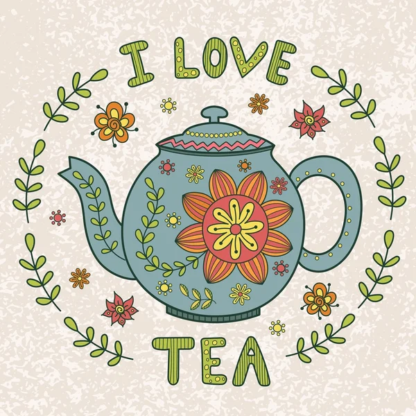 I Love Tea ilustración vintage — Vector de stock