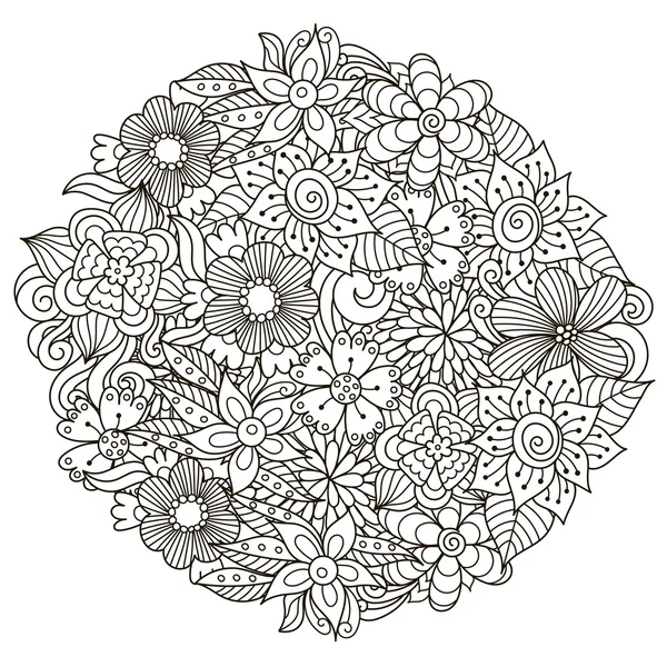 Modello a forma di cerchio con fiori carino per libro da colorare — Vettoriale Stock