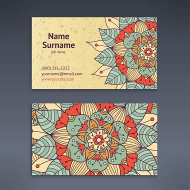 Vintage iş ve kartvizit çiçek mandala desenli